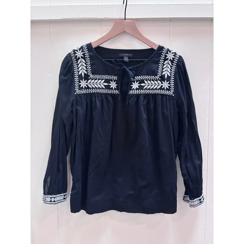 J.Crew Embroidered Voile Cotton Blouse Top szS - Picture 2 of 3